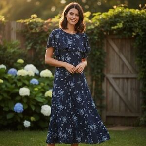 Navy Floral Spring And Summer 🌼 Dress